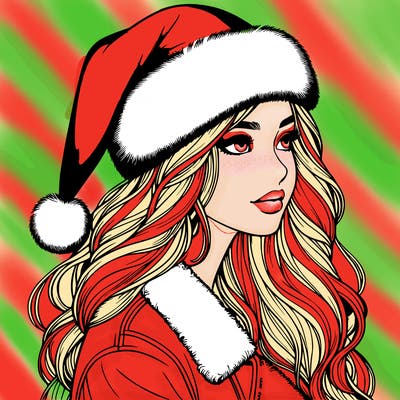 realistic girl in santa hat