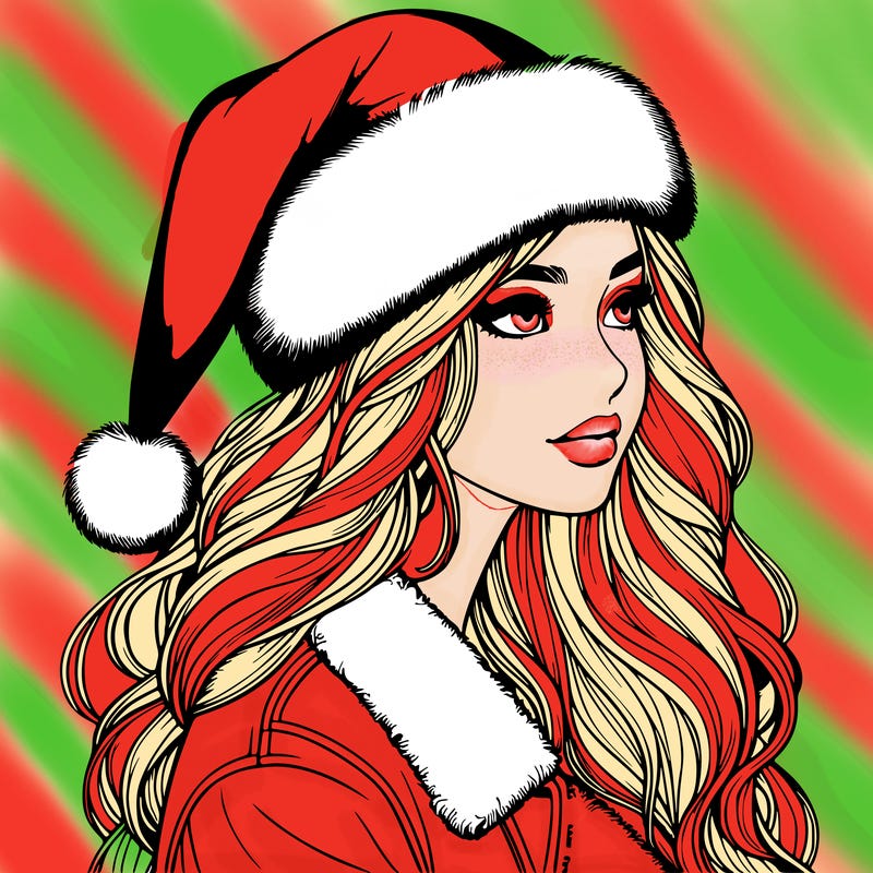 realistic girl in santa hat