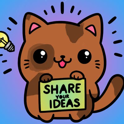 a cute cat saying share your ideas