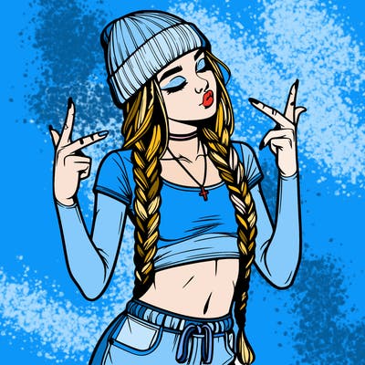 realistic teenage girl with braids and a beanie and crop top doing 🫶🏼