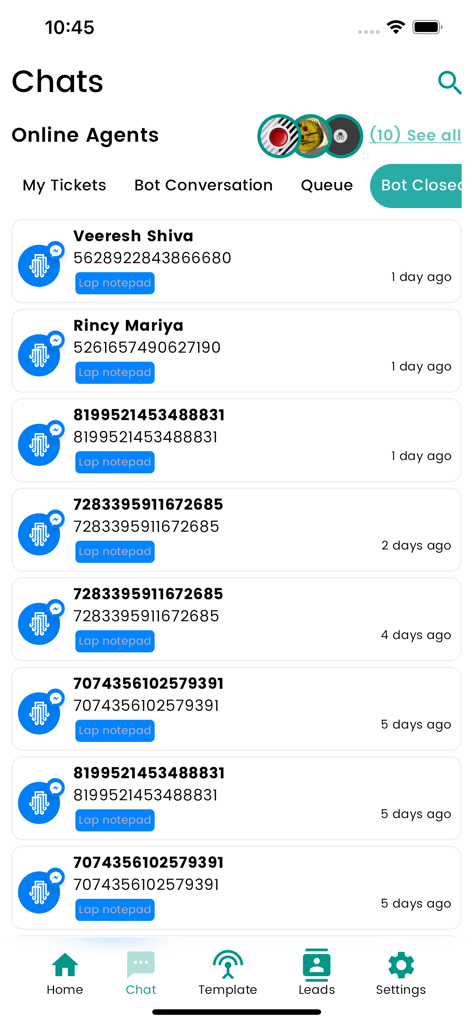 AI-Octopus - AI-Octopus Social Media CRM dashboard showing a list of customer chats and support tickets.