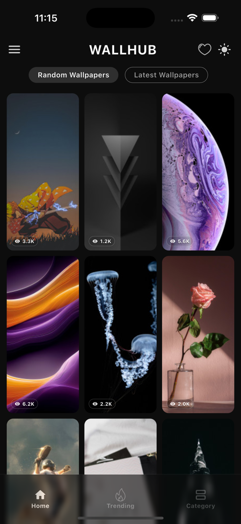 Wallhub Pro : FullHD Wallpaper - Wallhub Pro mobile app interface showcasing a diverse collection of high definition wallpapers for smartphone personalization