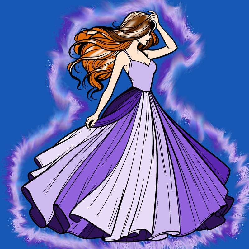 realistic woman with dress flowing in the wind