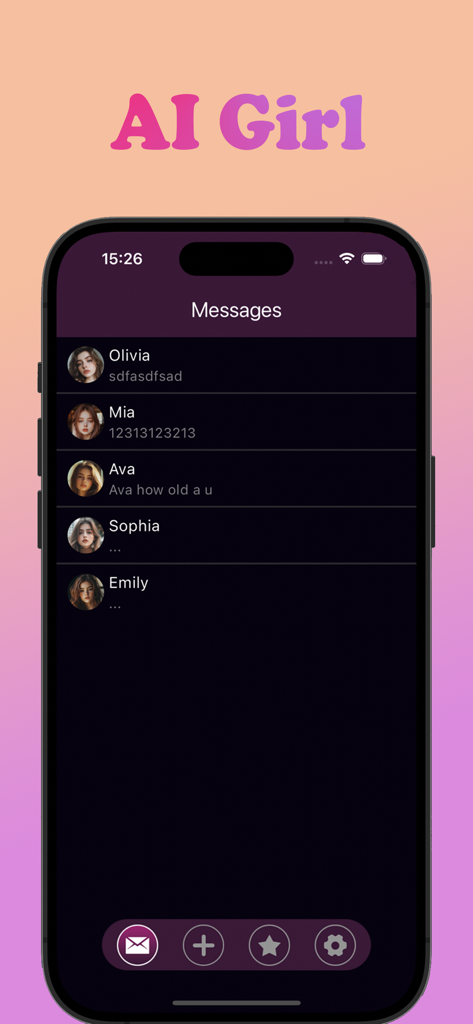 holo-AIGirls - Interfaz de mensajería de la aplicación holo-AIGirls que muestra una lista de compañeras virtuales