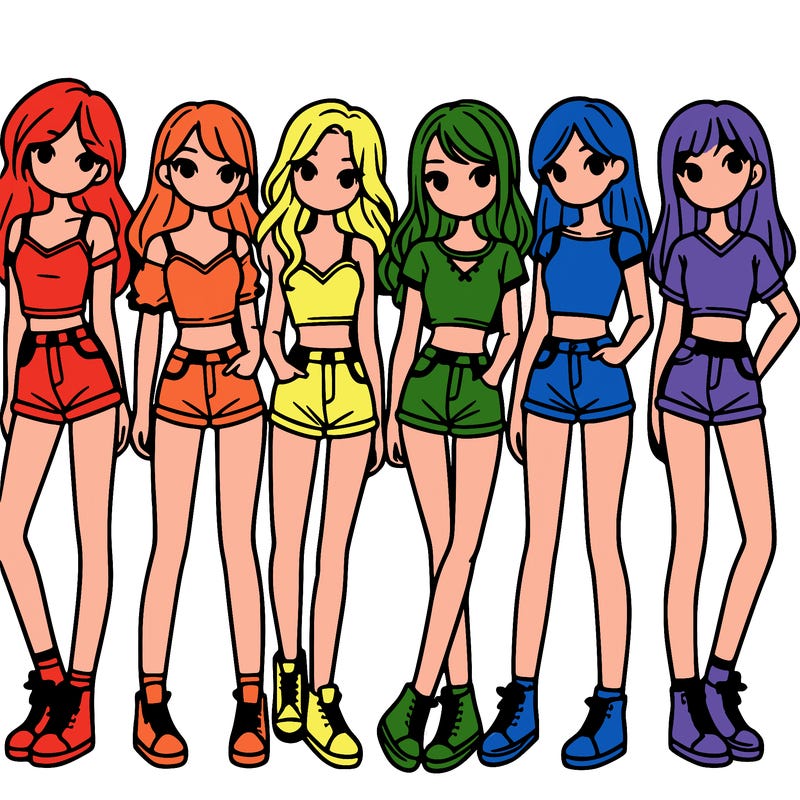 a group of girls wearing crop tops and shorts