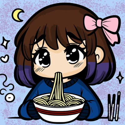 shy girl eating ramen