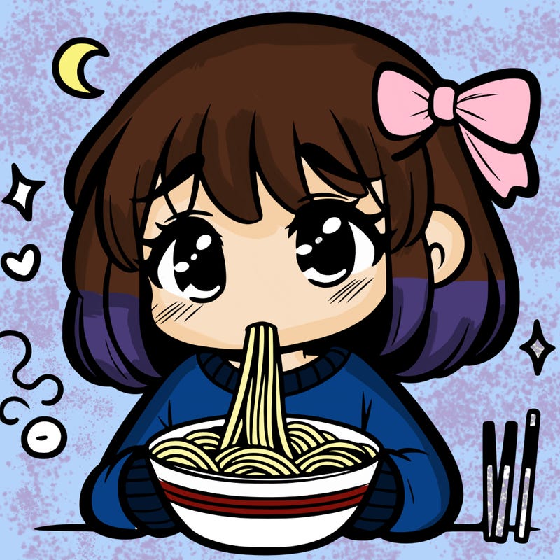 shy girl eating ramen