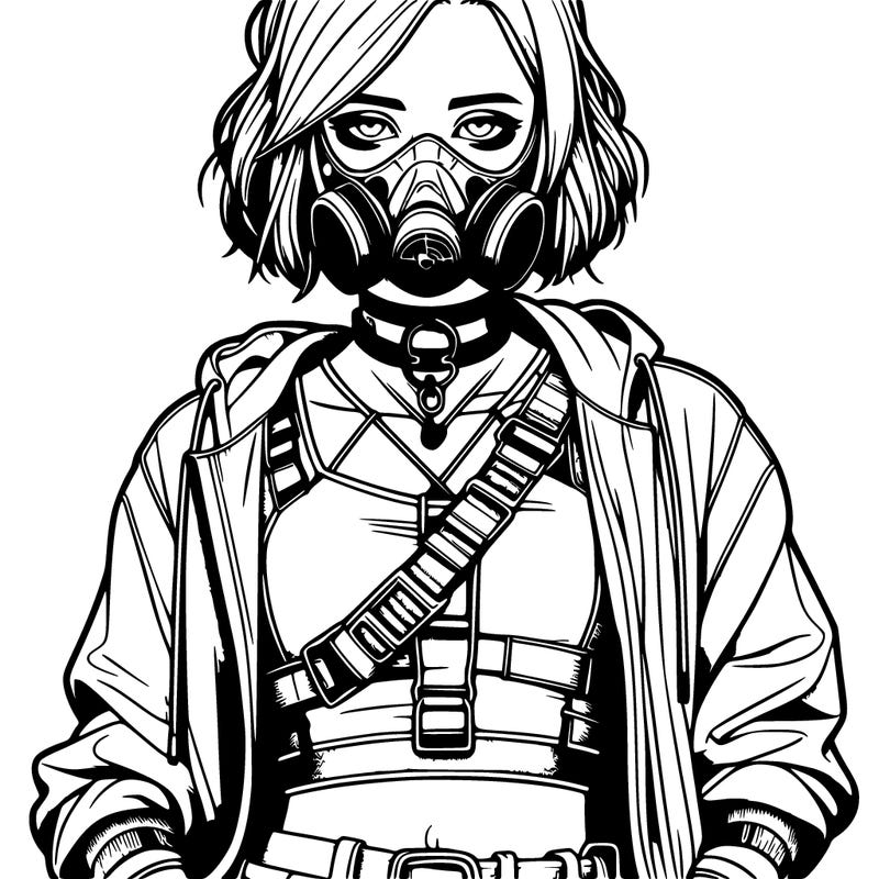 realistic baddie girl with gass mask and crop top