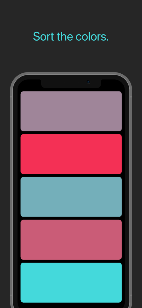 Interfaccia dell'app Color Sort Therapy con blocchi di colore orizzontali e istruzioni per ordinare i colori.