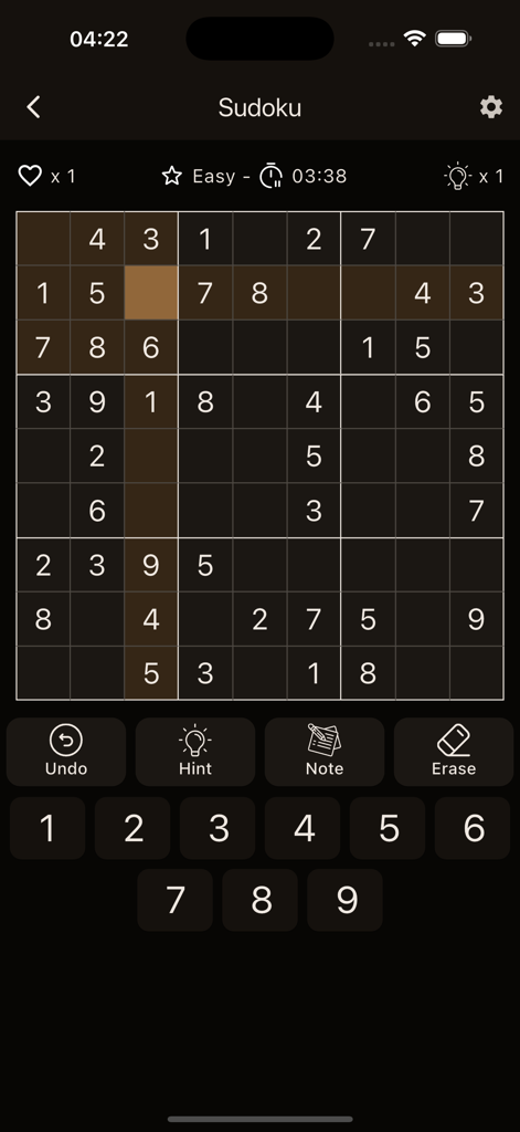 Premium Sudoku mobile app interface in dark mode showing an ad-free logic puzzle game