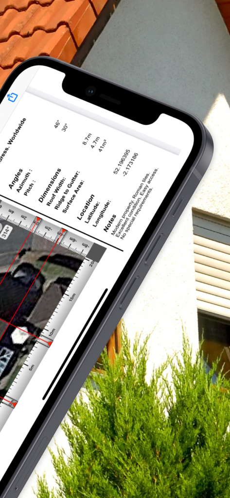 RoofSnoop - RoofSnoop app screen showing detailed roof measurements and satellite mapping for solar installation.