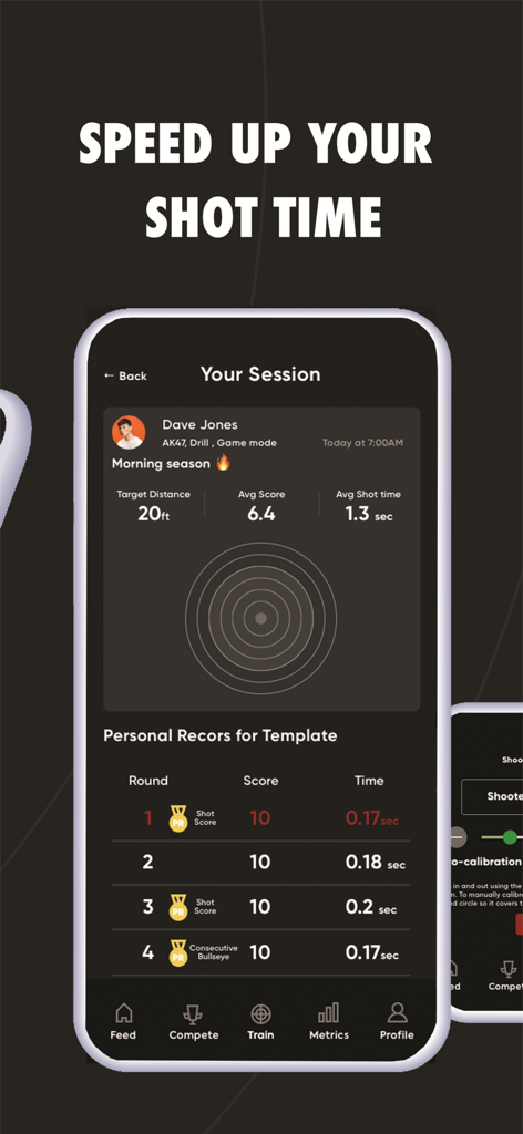 Strikeman - Strikeman app session summary screen showing shot time and accuracy scores