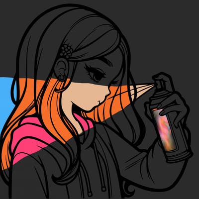 a realistic girl spray painting