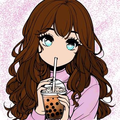 realistic girl drink a boba