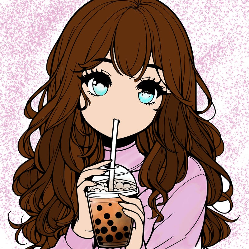 realistic girl drink a boba