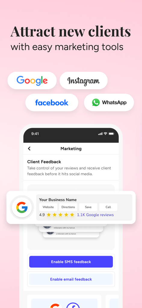 Book in Beautiful Business - Marketing tools for beauty professionals to attract new clients and manage online reviews.