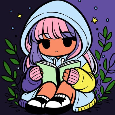 girl in oversized hoodie reading a book