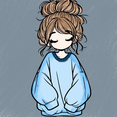 girl with baggy sweatshirt and messy bun
