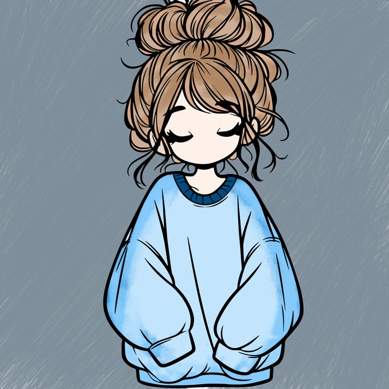 girl with baggy sweatshirt and messy bun