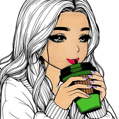 realistic girl drinking coffee