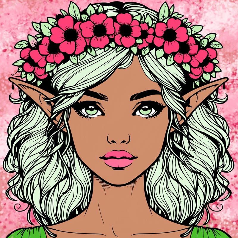realistic female elf with flower crown