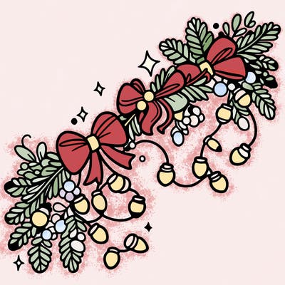 christmas garland: decorated with lights and ribbons..simple vector art