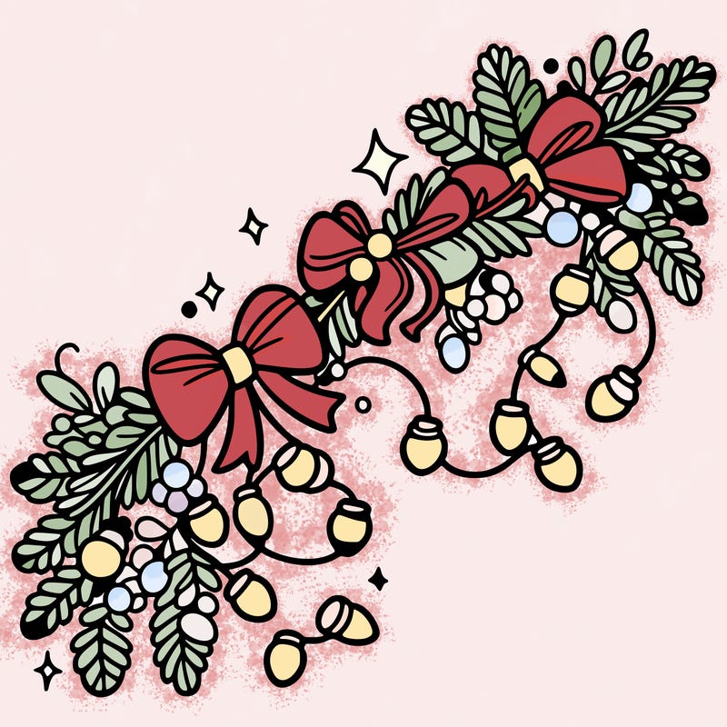 christmas garland: decorated with lights and ribbons..simple vector art