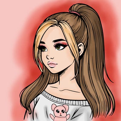 realistic girl with a high ponytail