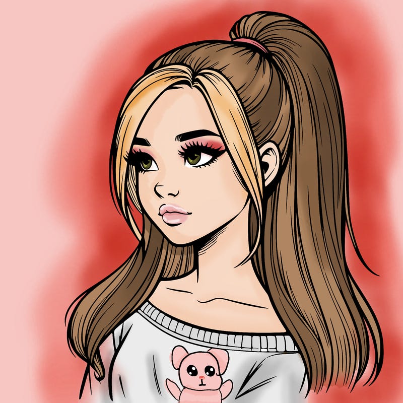 realistic girl with a high ponytail