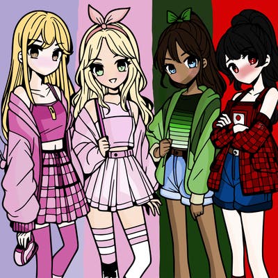 teen manga girls group of 4