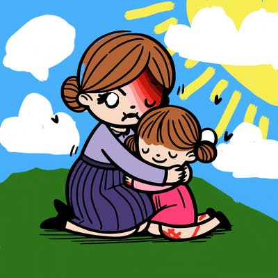 older sister hugging little sister