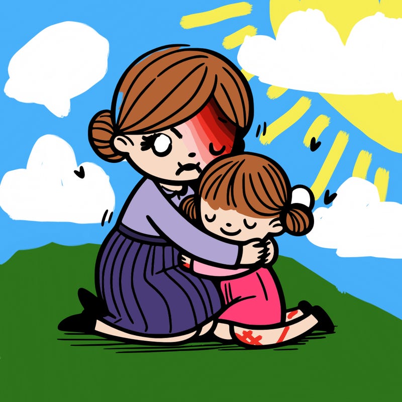 older sister hugging little sister