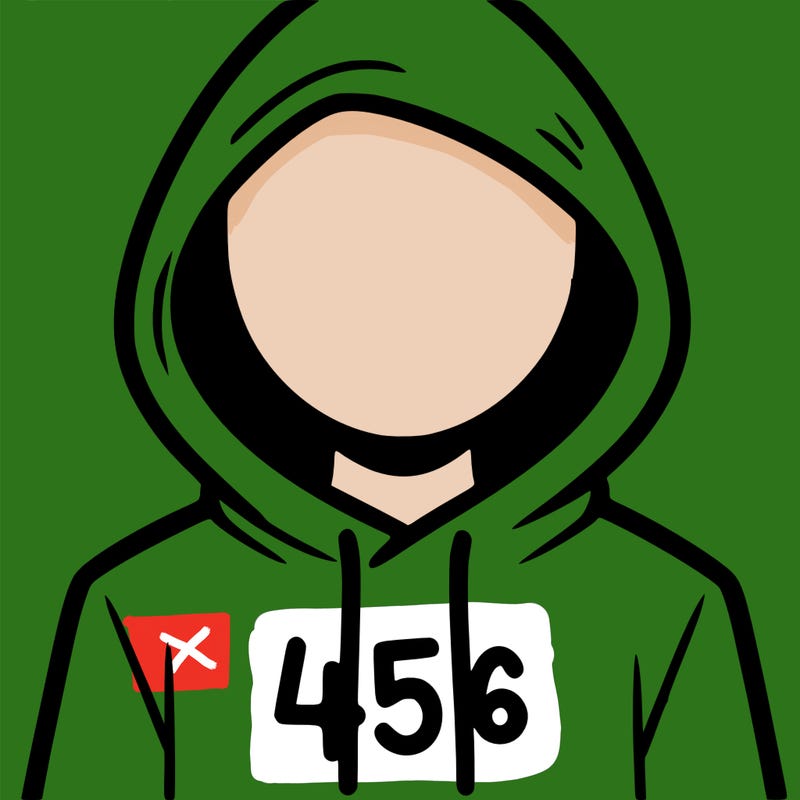 a person with non face waering a hoodie with a 456 symbol