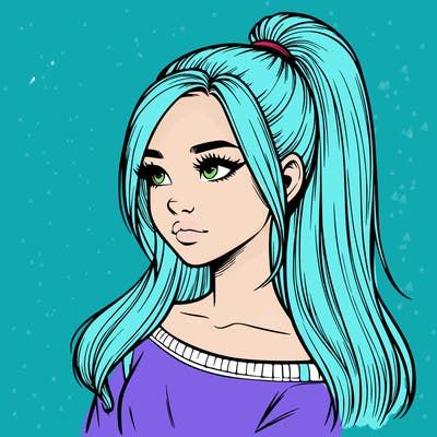 realistic girl with a high ponytail