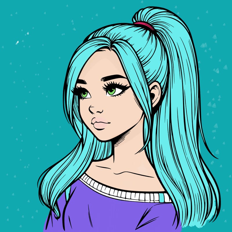 realistic girl with a high ponytail