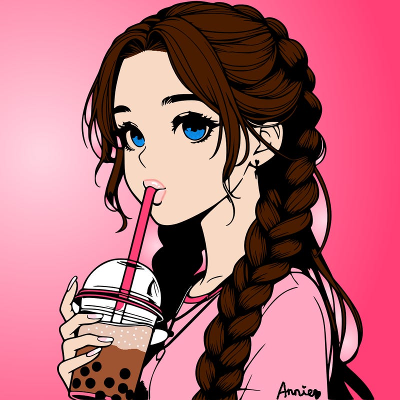 realistic girl with braided hair drinking boba