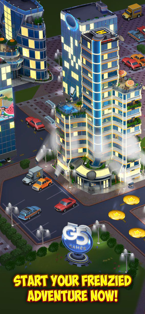 Supermarket Mania Journey - A colorful night city scene in the Supermarket Mania Journey mobile game.