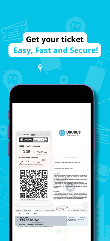 URUBUS - Digital bus ticket with QR code displayed on the URUBUS travel app
