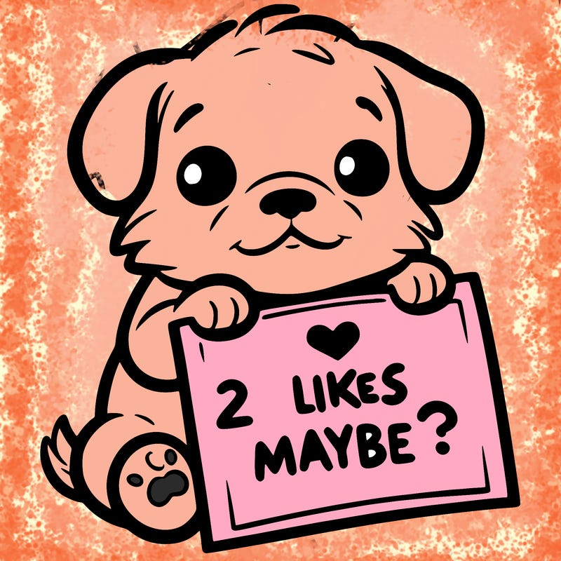 a puppy holding a sign that says 2 likes maybe?