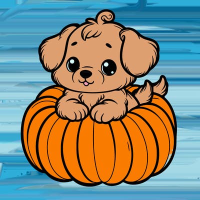 cute little puppy in a pumpkin