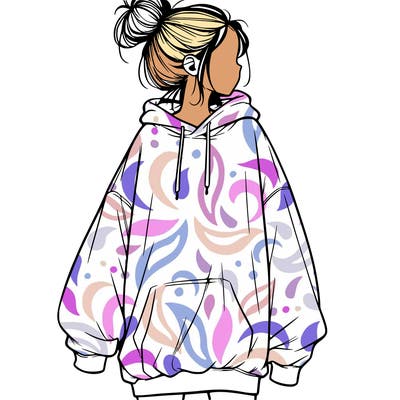 realistic girl with a oversized sweatshirt on and a bun
