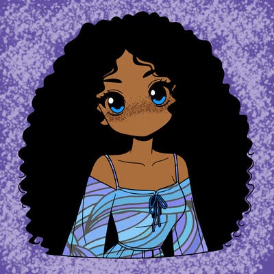 a black anime girl with long afro hair