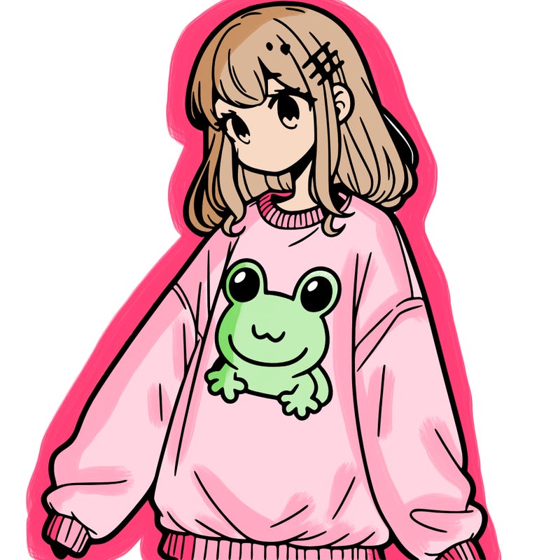 girl wearing frogging sweatshirt