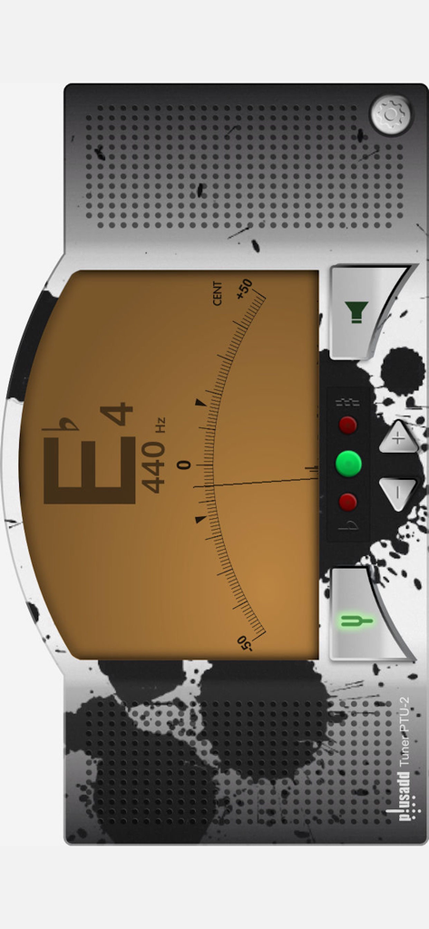 Tuner by Piascore - Interfaz de Tuner by Piascore que muestra un afinador cromático de aguja afinando a Mi bemol a 440Hz
