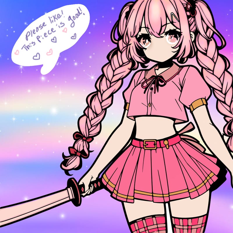 anime girl with chunky braids and sword with short skirt