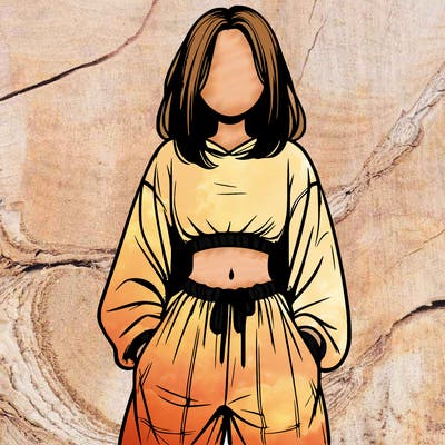 realistic girl faceless with baggy pants and a crop top