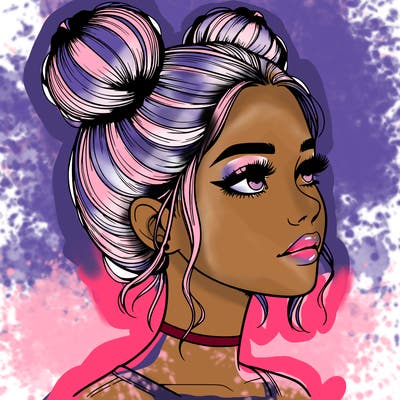 realistic girl with buns on the top of her head