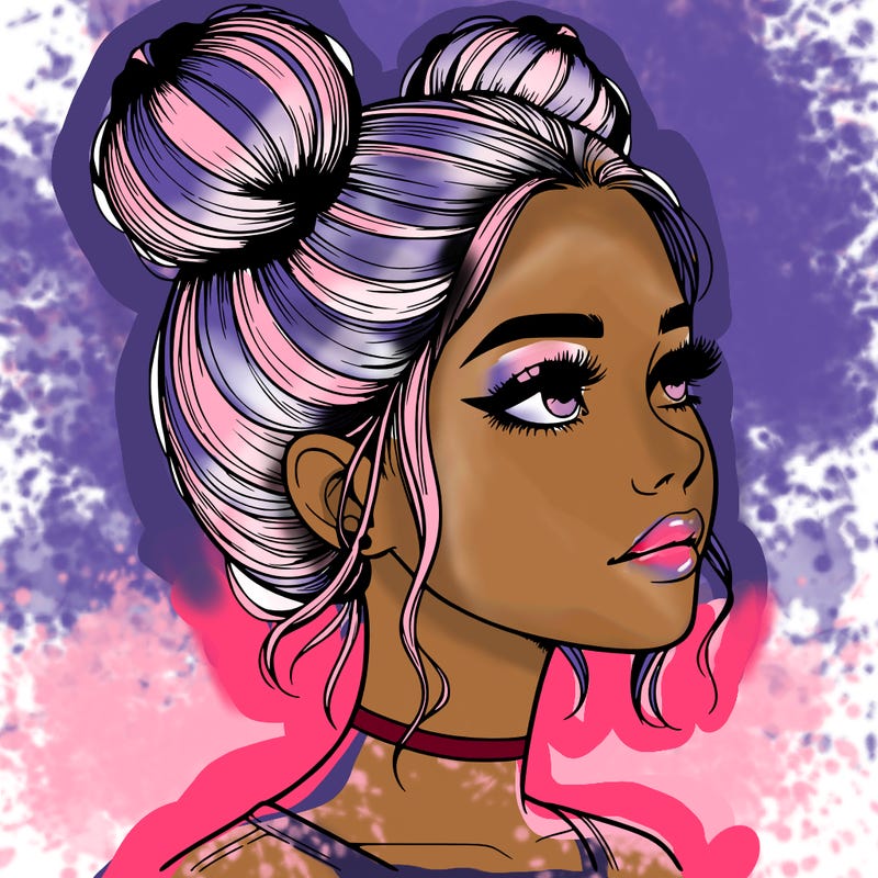 realistic girl with buns on the top of her head