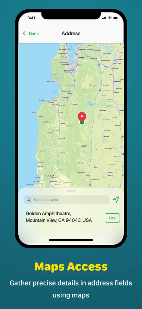 Zoho Forms app interface showing map access for precise address capture
