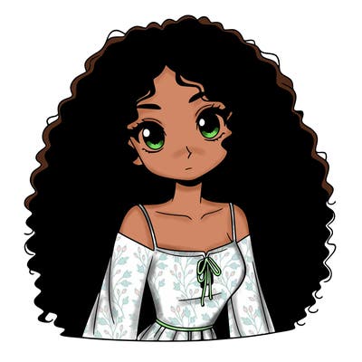 a black anime girl with long afro hair